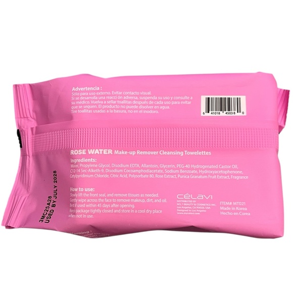 Celavi Rose Water Korean Makeup Remover Cleansing Wipes Removing 30 Towelettes - Picture 3 of 4